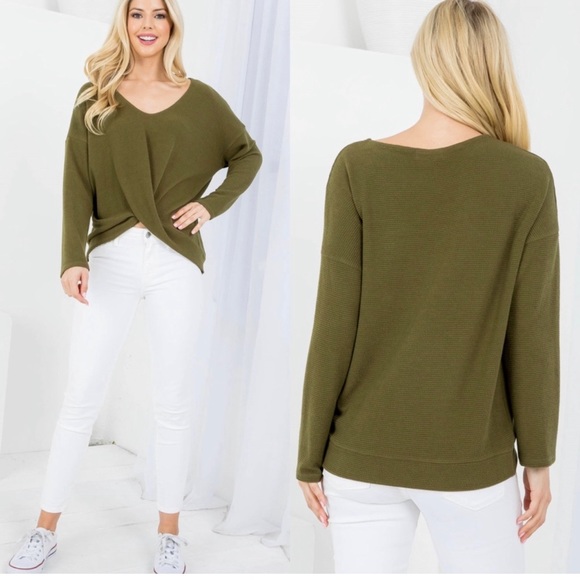 Front twist olive ribbed sweater - Picture 5 of 7